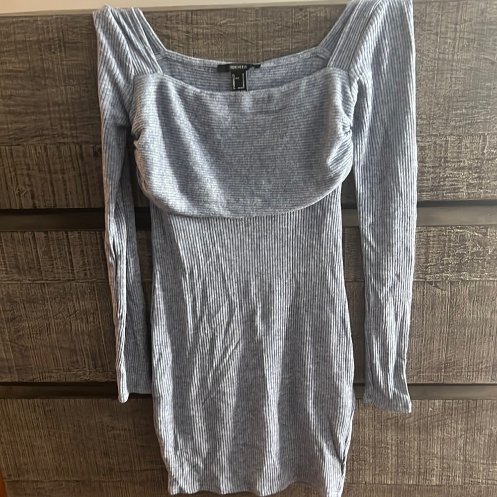 Greyish blue sweater dress